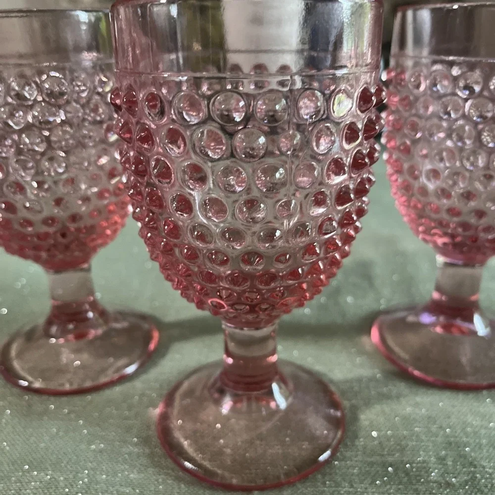 Vintage Smith Glass  Hobnail Cranberry Pink Water Goblet~set Of 3